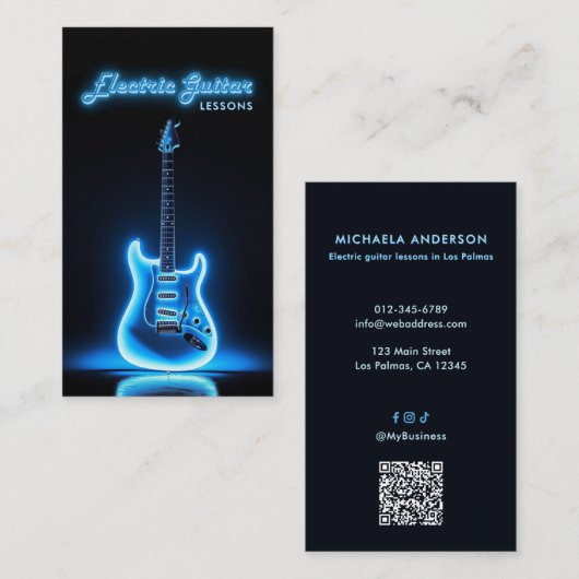Electric Guitar Teacher QR Code & Social Media Visitekaartje (Voorkant / Achterkant)