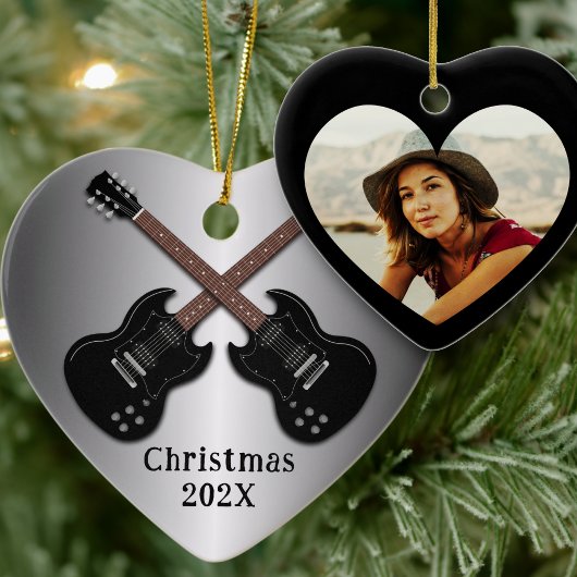Electric Guitars Christmas Photo Heart Keramisch Ornament