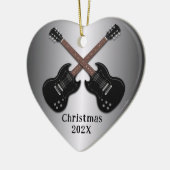 Electric Guitars Christmas Photo Heart Keramisch Ornament (Links)