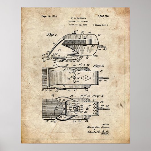 Electric Hair Clipper Patent Poster (Voorkant)