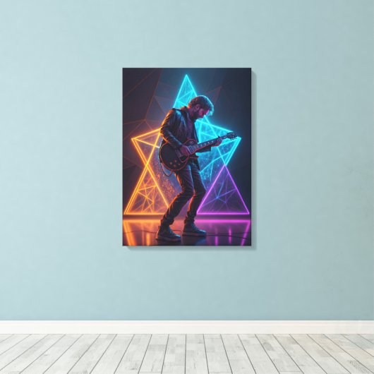 Electric Harmony Guitarist Abstract Neon  Canvas Afdruk (Insitu (Houten vloer))
