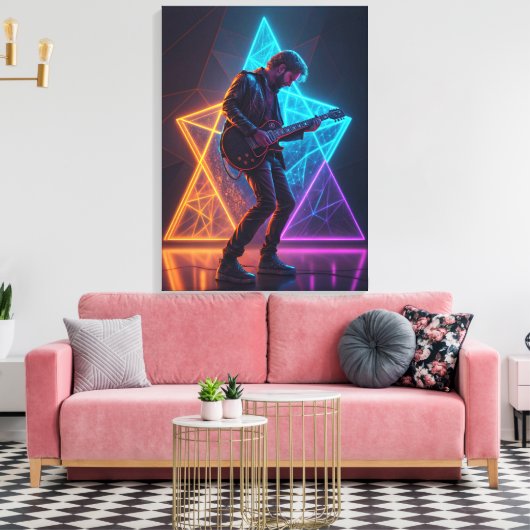 Electric Harmony Guitarist Abstract Neon  Canvas Afdruk (Insitu (Woonkamer))