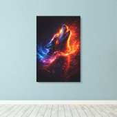 Electric Howl – Fire & Ice Wolf Canvas Print (Insitu (Houten vloer))