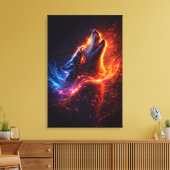 Electric Howl – Fire & Ice Wolf Canvasprint Canvas Afdruk (Insitu (Woonkamer))