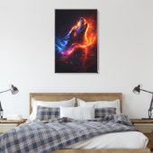 Electric Howl – Fire & Ice Wolf Canvasprint Canvas Afdruk (Insitu (Slaapkamer))