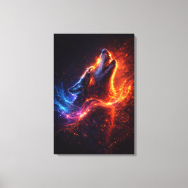 Electric Howl – Fire & Ice Wolf Canvasprint Canvas Afdruk