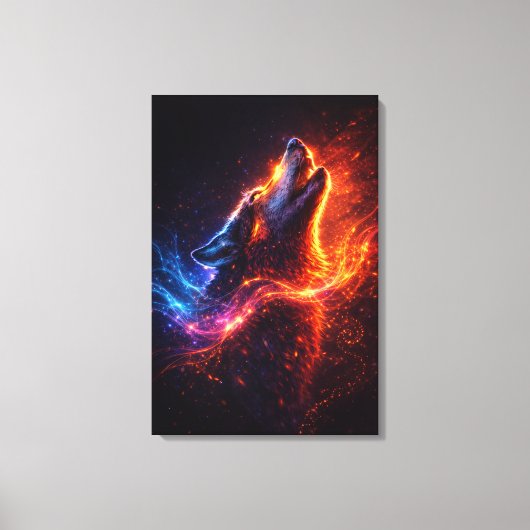 Electric Howl – Fire & Ice Wolf Canvasprint Canvas Afdruk (Voorkant)