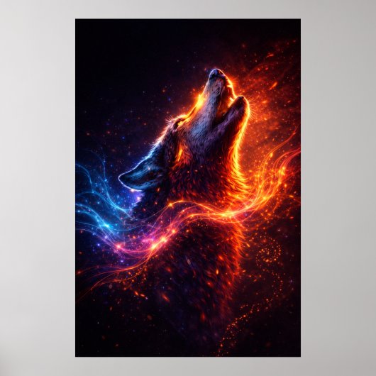 Electric Howl – Fire & Ice Wolf Poster (Voorkant)