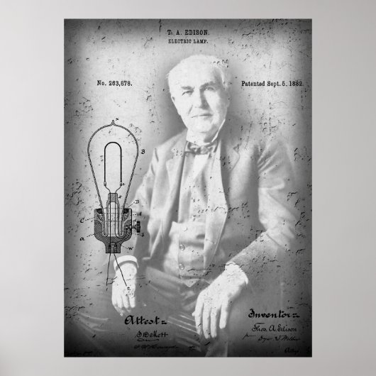 Electric Lamp Patent - Edison 1882 Poster (Voorkant)