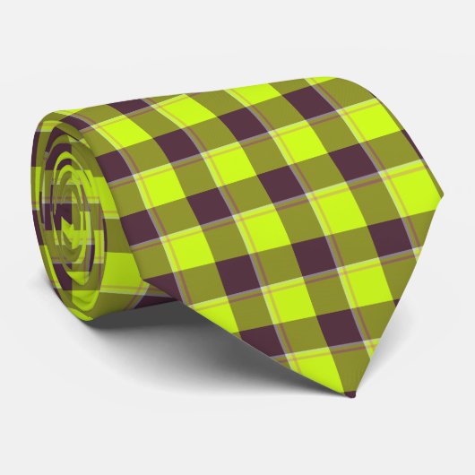 Electric Lime and Livid Brown Plaid Neck Tie Stropdas (Opgerold)