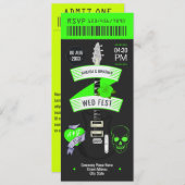 Electric Lime Rock ’n’ Roll Wedding Ticket Kaart (Voorkant / Achterkant)