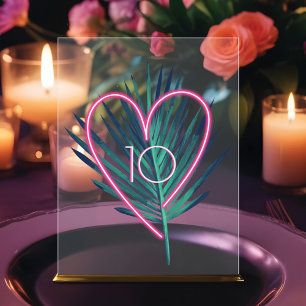 Electric Love Neon Pink Heart & Tropical Palm Leaf Acryl Bord