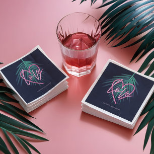 Electric Love Neon Pink Heart & Tropical Palm Leaf Servet