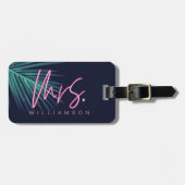 Electric Love Neon Pink Mrs Tropical & Monogram Bagagelabel (Voorkant horizontaal)