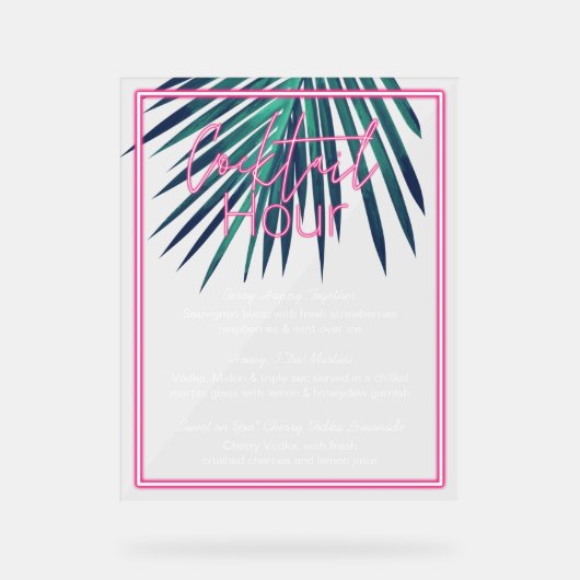 Electric Love Neon Pink Tropical Retro Cocktail Acryl Bord (Voorkant)