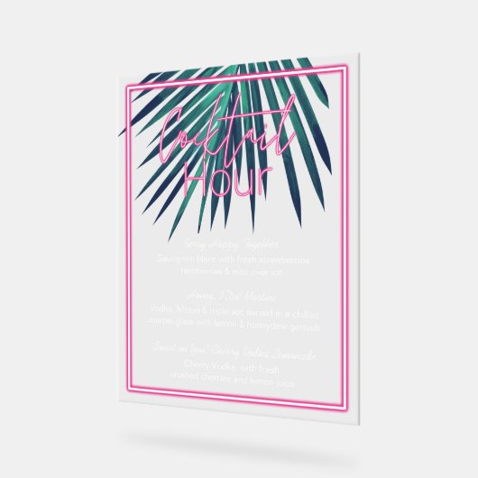 Electric Love Neon Pink Tropical Retro Cocktail Acryl Bord (Hoek)