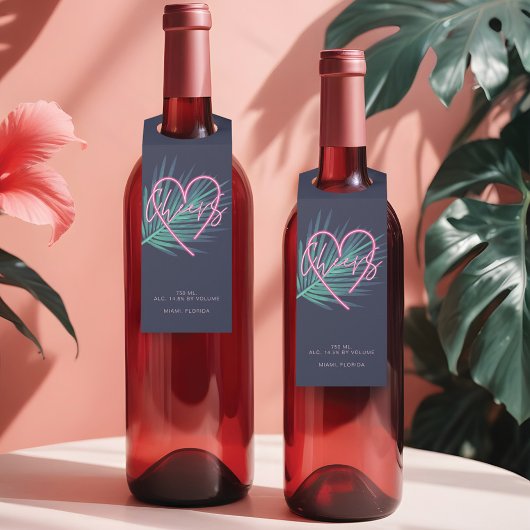 Electric Love Neon Pink Tropical Retro Cocktail Flessenhanger