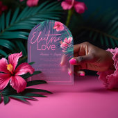 Electric Love Neon Pink Tropical Retro Wedding Acryl Uitnodigingen