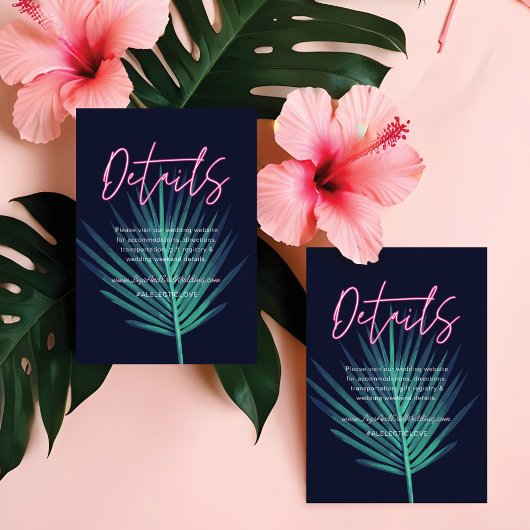 Electric Love Neon Pink Tropical Retro Wedding Informatiekaartje