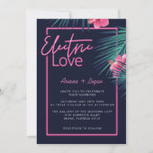Electric Love Neon Pink Tropical Retro Wedding Kaart (Voorkant)