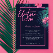 Electric Love Neon Pink Tropical Retro Wedding Kaart