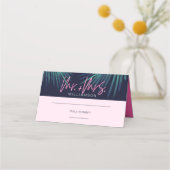 Electric Love Neon Pink Tropical Retro Wedding Plaatskaartje (Voorkant)