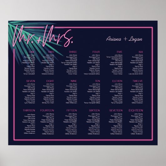 Electric Love Neon Pink Tropical Retro Wedding Poster (Voorkant)