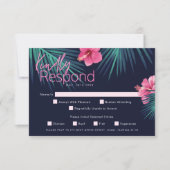 Electric Love Neon Pink Tropical Retro Wedding RSVP Kaartje (Voorkant)