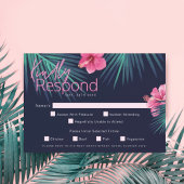 Electric Love Neon Pink Tropical Retro Wedding RSVP Kaartje