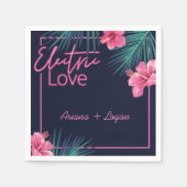 Electric Love Neon Pink Tropical Retro Wedding Servet (Voorkant)