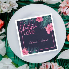 Electric Love Neon Pink Tropical Retro Wedding Servet