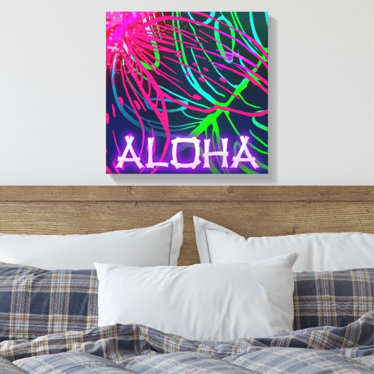 Electric Luau Tropical Night Neon Aloha Canvas Afdruk (Insitu (Slaapkamer))