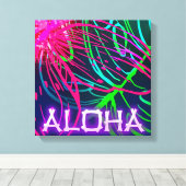 Electric Luau Tropical Night Neon Aloha Canvas Afdruk (Insitu (Houten vloer))
