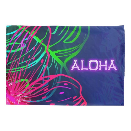Electric Luau Tropical Night Neon Aloha Kussensloop (Achterkant)