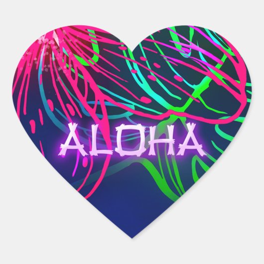 Electric Luau Tropical Night Neon Aloha Party Hart Sticker (Voorkant)