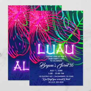 Electric Luau Tropical Night Neon Aloha Party Kaart