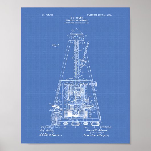 Electric Metronome 1903 Patent Art Blueprint Poster (Voorkant)