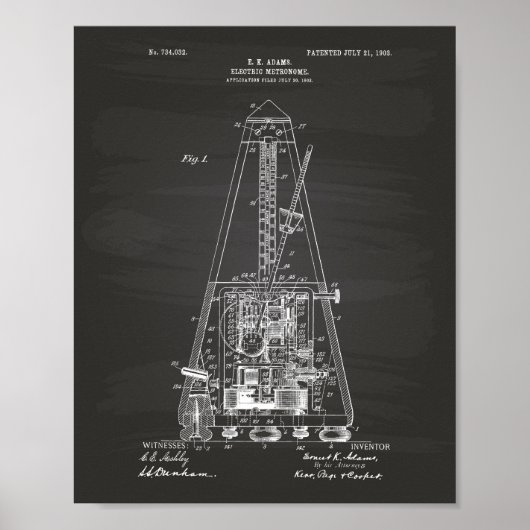 Electric Metronome 1903 Patent Art Chalkboard Poster (Voorkant)