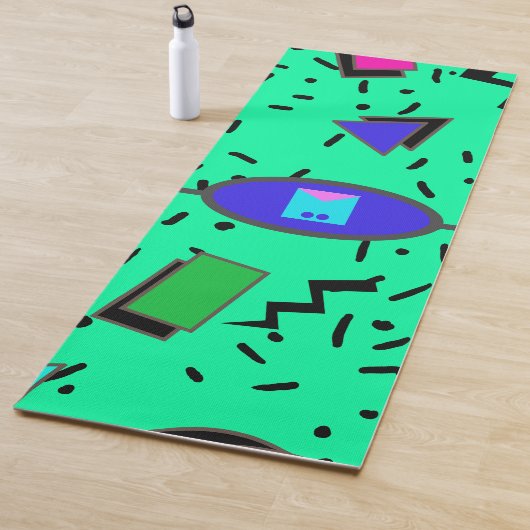 Electric Mint 80s Memphis Abstract Monogram Yogamat (In situ)