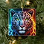 Electric Neon Leopard - Glowing Animal Design  Keramisch Ornament<br><div class="desc">A vibrant neon leopard face featuring a split color effect with glowing teal and orange light. The bold electric lines and intense eyes create a striking,  high-contrast look that stands out against a dark background. This colorful animal-themed design is perfect for anyone who loves modern,  high-energy imagery.</div>