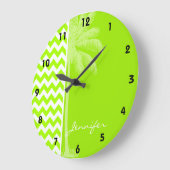 Electric Neon Lime Green Chevron; Tropische palm Grote Klok (Hoek)