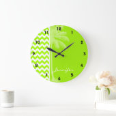 Electric Neon Lime Green Chevron; Tropische palm Grote Klok (Huis)