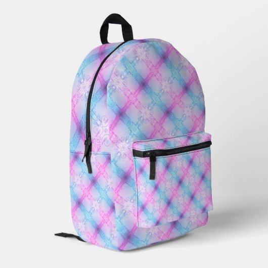 Electric Neon Pink Blue Pastel Trans Pride Plaid Bedrukte Rugzak (Achterkant Hoek Links)