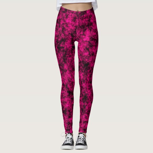 Electric Pink & Black Abstract Marble Leggings (Voorkant)