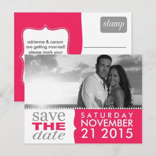 Electric Pink Sweet Beginnings Save the Date Foto Aankondigingskaart (Voorkant / Achterkant)