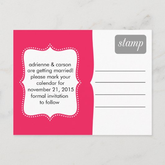 Electric Pink Sweet Beginnings Save the Date Foto Aankondigingskaart (Achterkant)