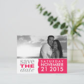 Electric Pink Sweet Beginnings Save the Date Foto Aankondigingskaart (Staand voorkant)