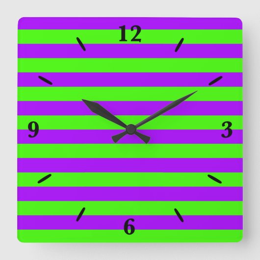 Electric Psychedelic Paarse en Harlequin Groen Vierkante Klok (Voorkant)