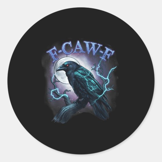 Electric Raven F-caw-f Halloween Moon Ronde Sticker (Voorkant)