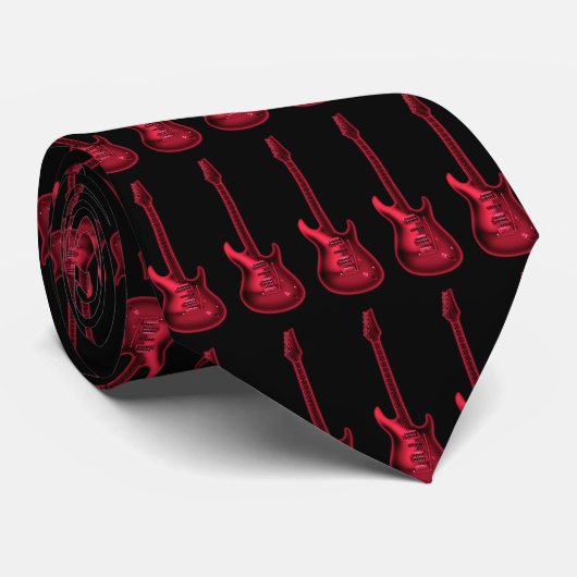Electric Red Guitar ~ Rock Music Necktie Stropdas (Opgerold)